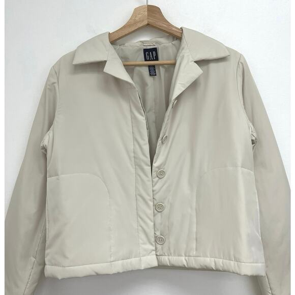 Vintage Gap Normcore 90s Minimalist Basic Neutral Puffer Boxy Crop Jacket XS - Picture 8 of 11